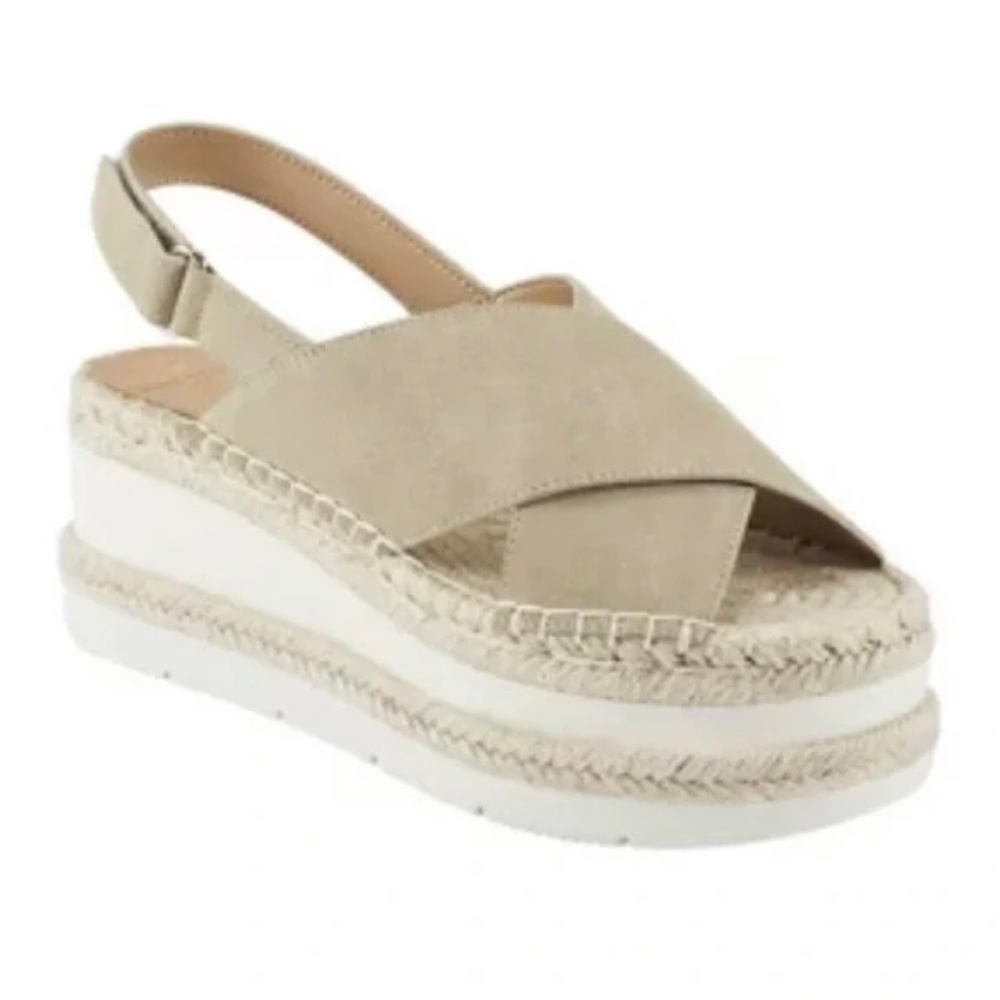 Marc Fisher LTD Gandy Espadrille Suede Leather Khaki Platform Sandals Size 9.5